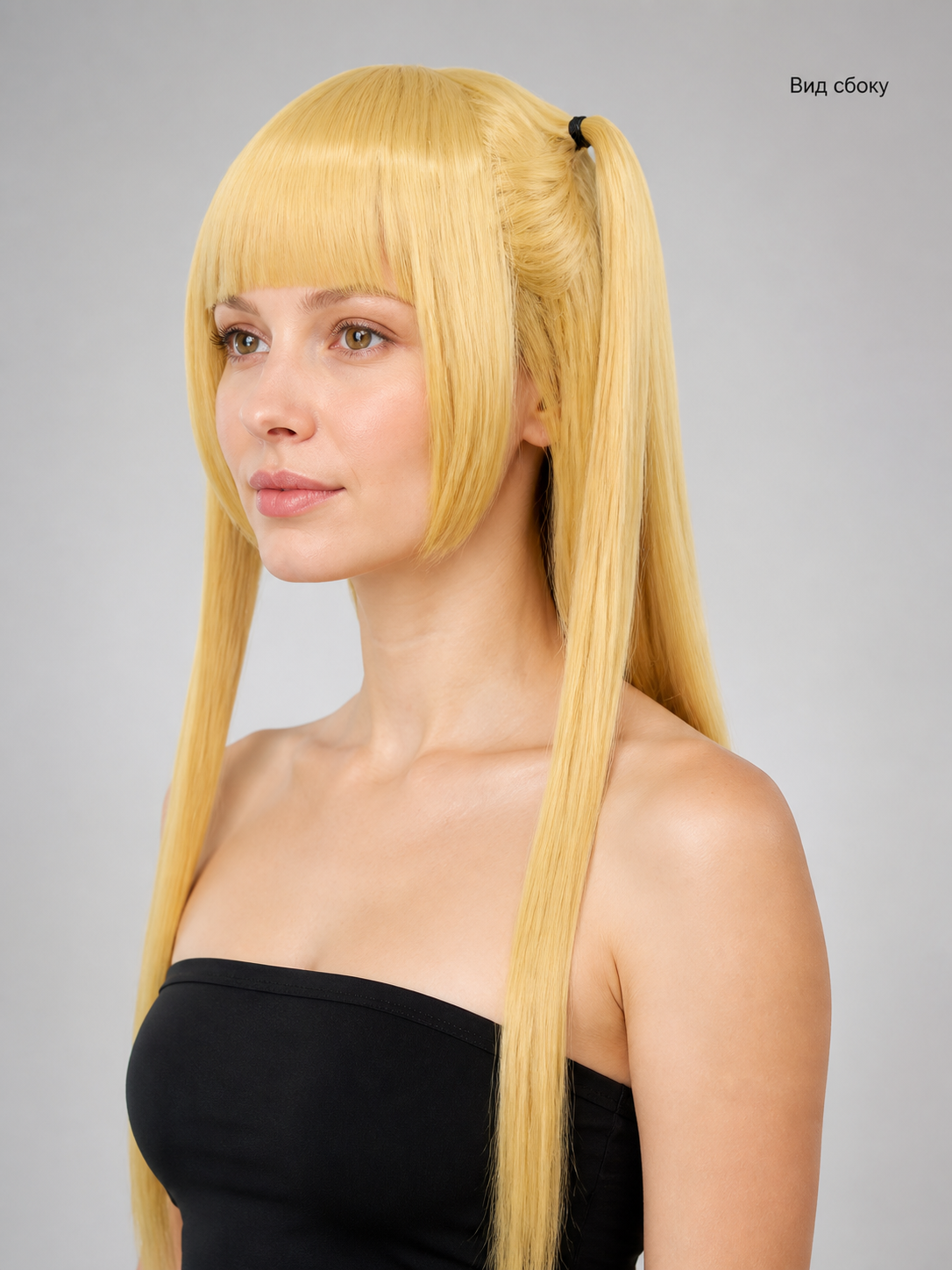 Long Blonde Wig with Bangs and Two Ponytails for Halloween side view