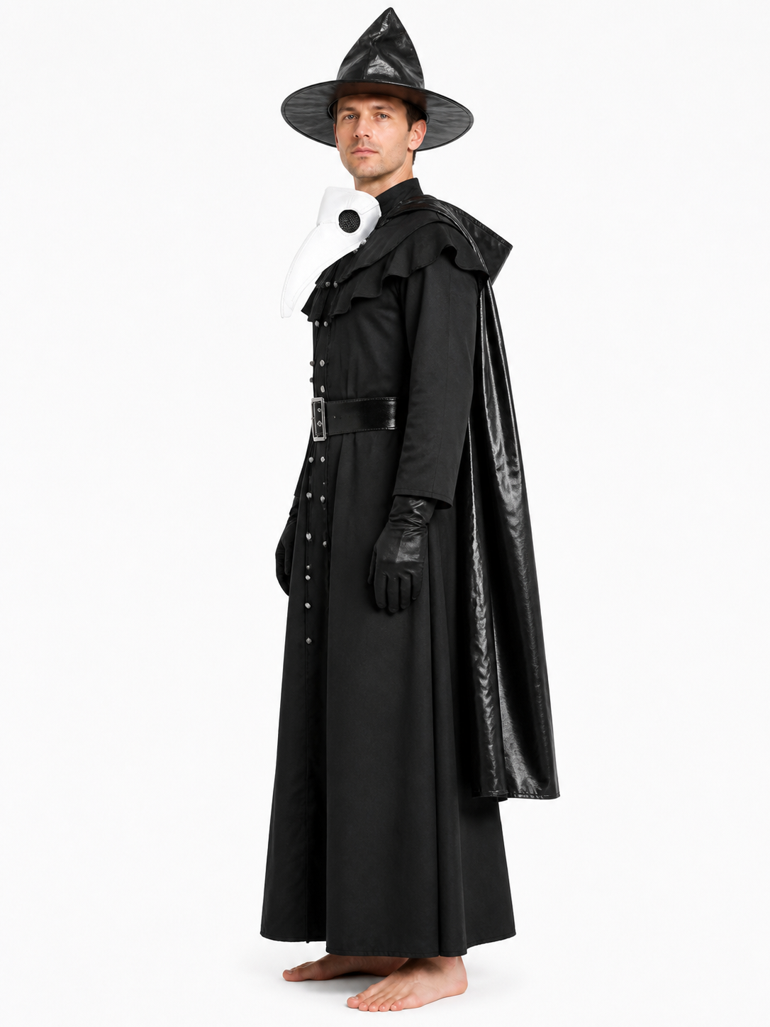 Vampire Costume with Hood and Mask for Cosplay side view