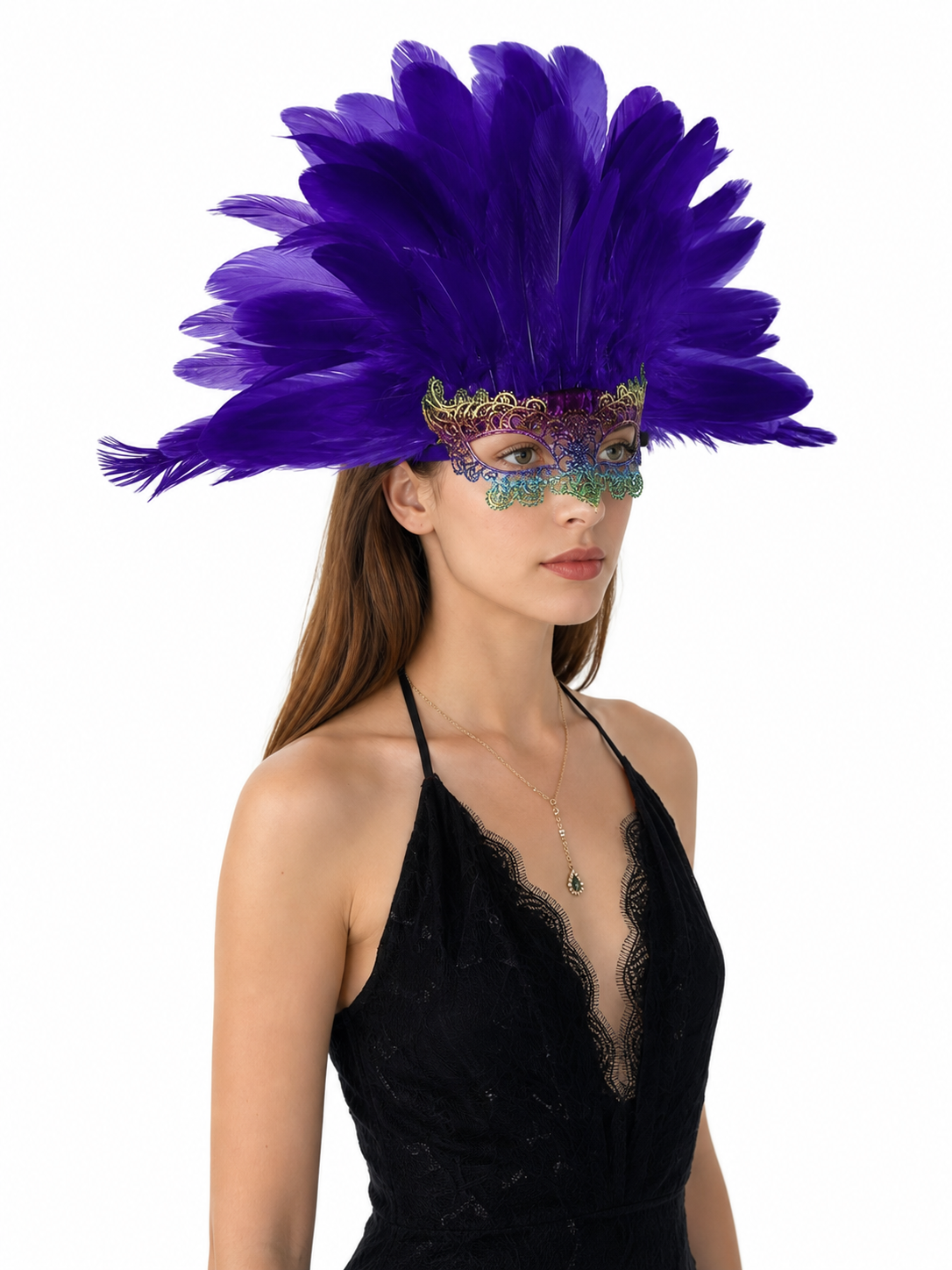 Carnival Headdress with Feathers and Mask