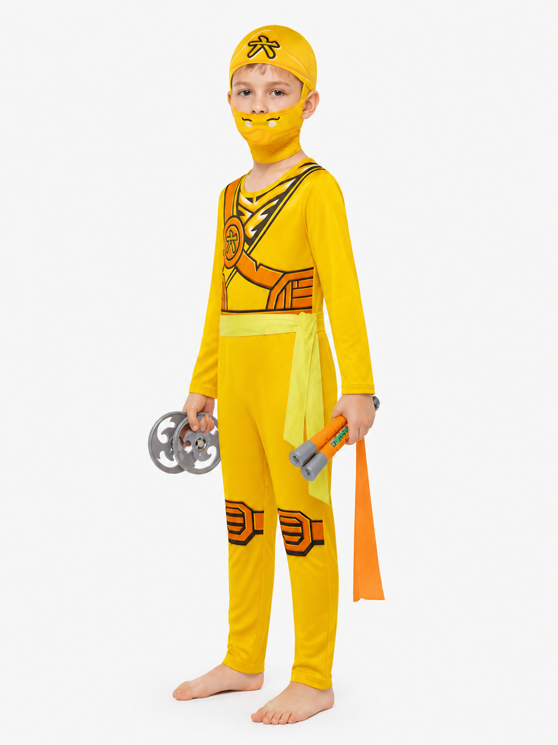 Yellow Ninja Jumpsuit for Cosplay with Print side view