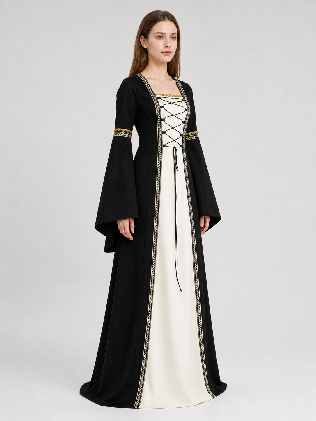 Medieval Halloween Dress Costume with Lace-Up Detailing