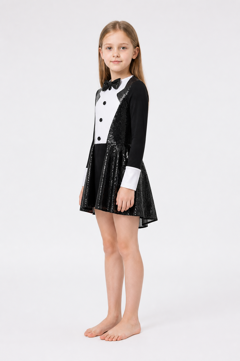 Sequin and Bow Tuxedo-Style Dress side view