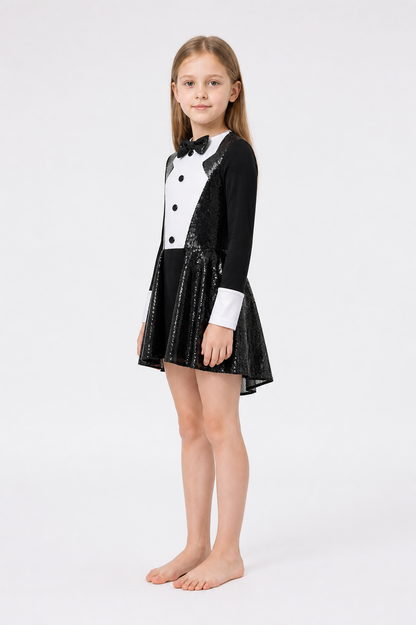 Sequin and Bow Tuxedo-Style Dress side view