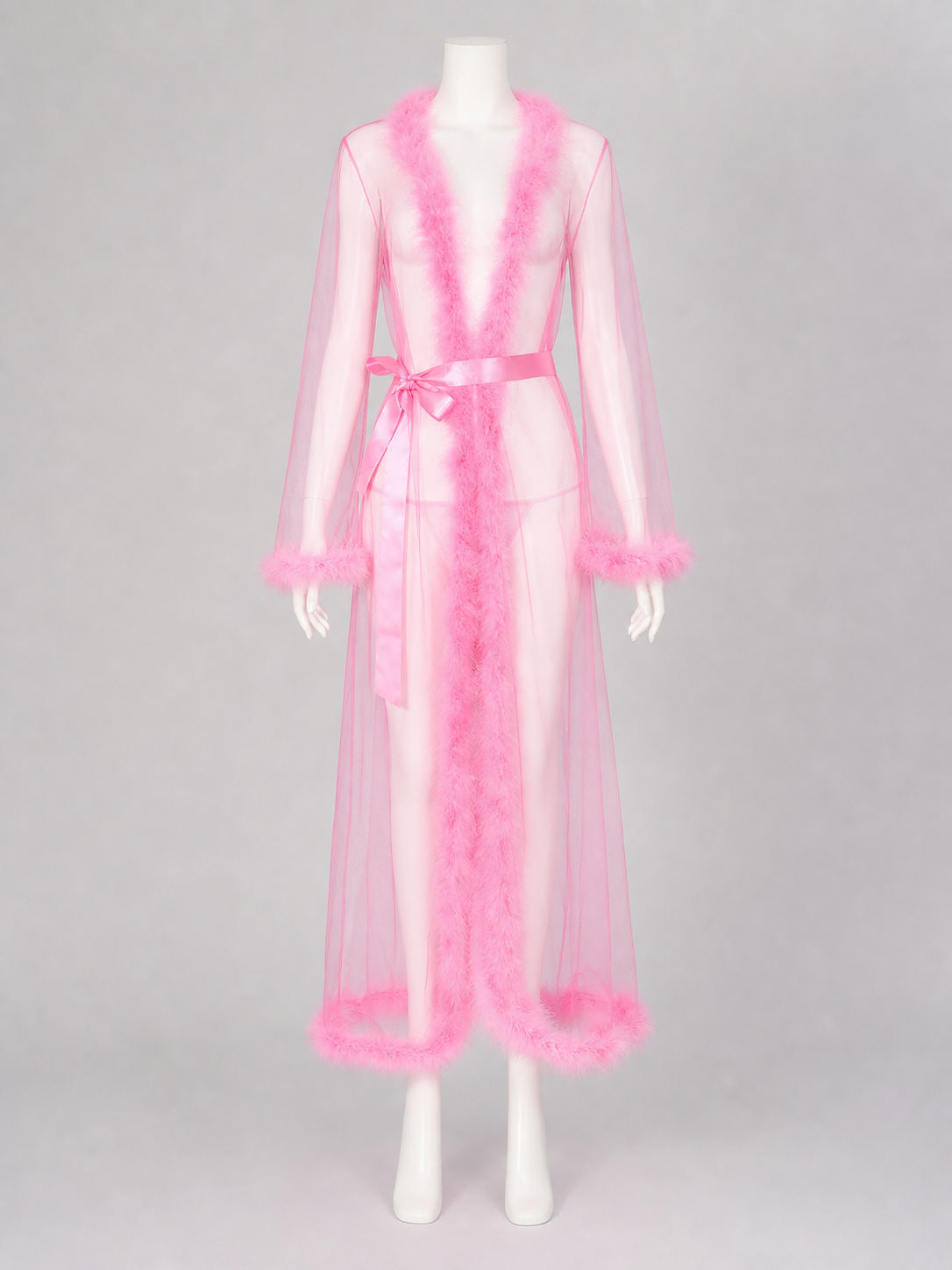 Long Sheer Robe with Red Trim side view