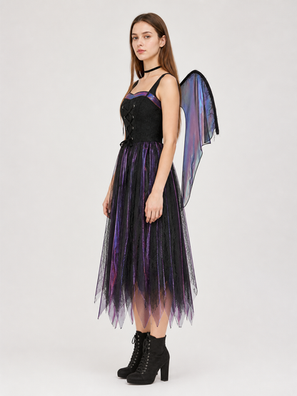Long Gothic Dress with Wing Sleeves side view