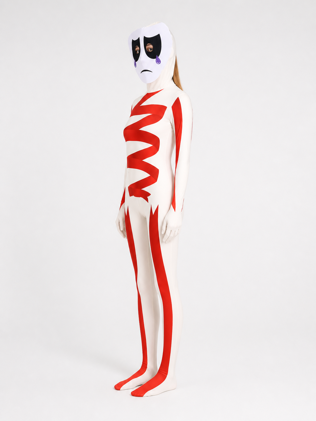 Pomni Cosplay Costume with Mask, White and Red side view