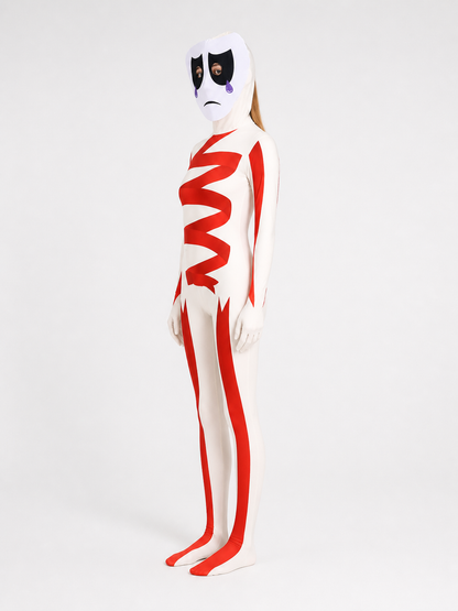 Pomni Cosplay Costume with Mask, White and Red side view
