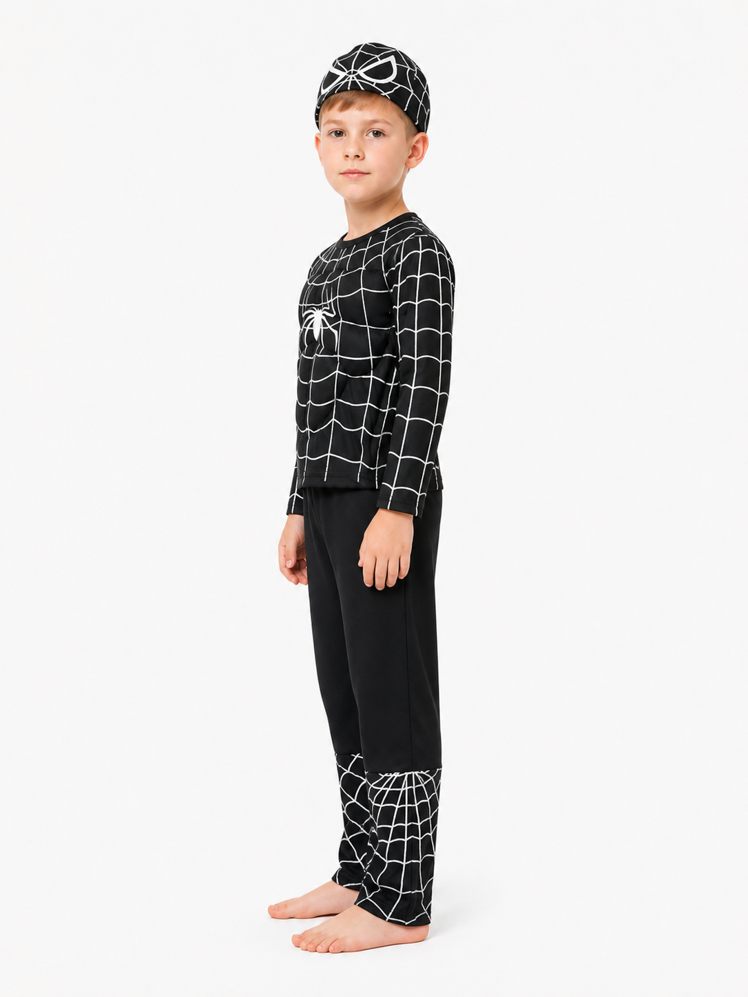 Children's Black and White Spider Costume, 3-Piece Set side view