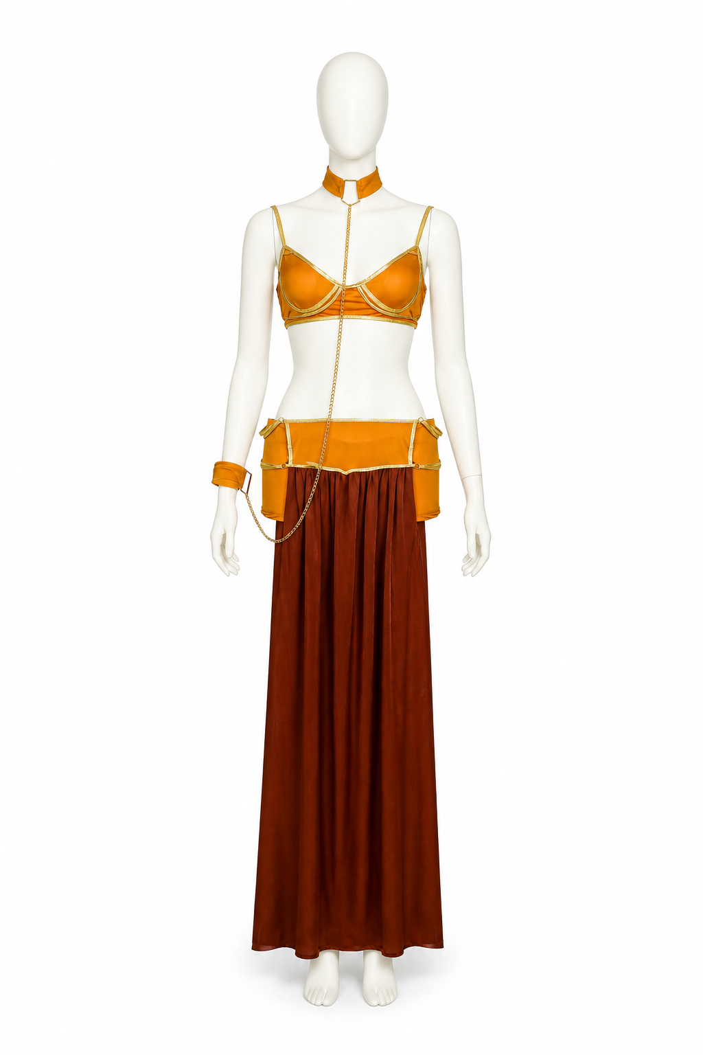 Long Off-the-Shoulder Dress in Orange and Brown side view