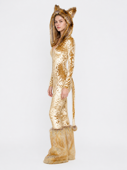 Costume jumpsuit with ears and tail side view