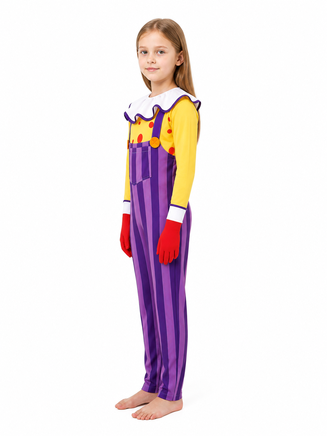 Clown Costume with Striped Jumpsuit and Mask side view