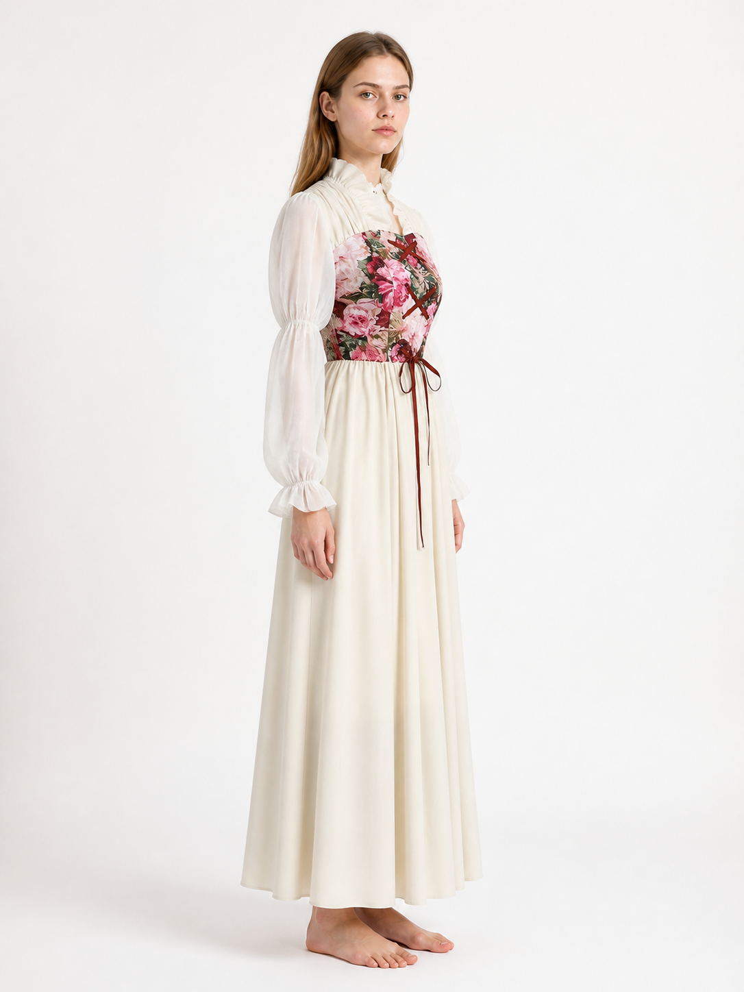 Dress with a Corset Bodice and Puff Sleeves