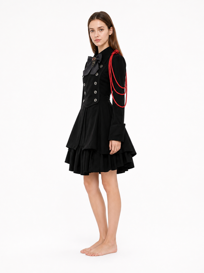 Gothic Dress with Turn-Down Collar and Full Skirt side view
