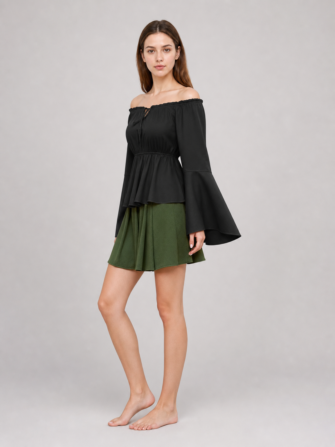 Black Off-the-Shoulder Blouse with Long Sleeves