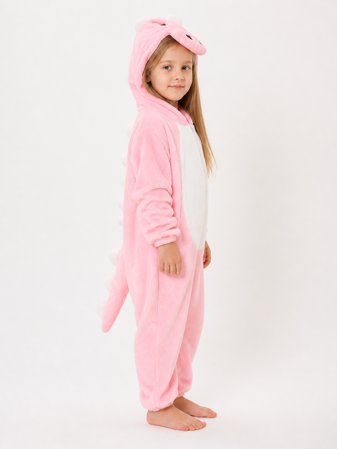 Pink Dinosaur Hooded Children's Jumpsuit side view