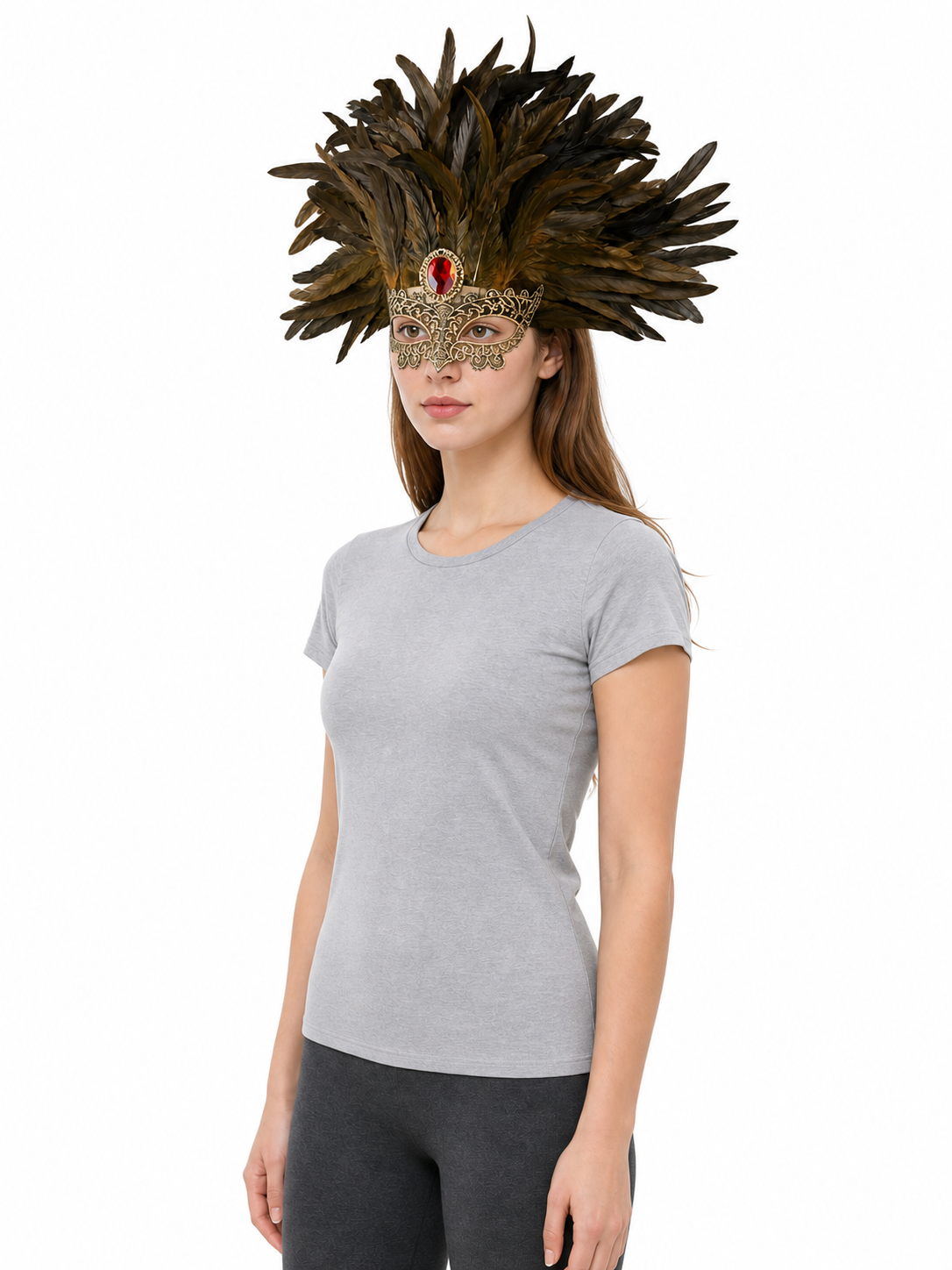 Carnival Headpiece with Mask and Feathers