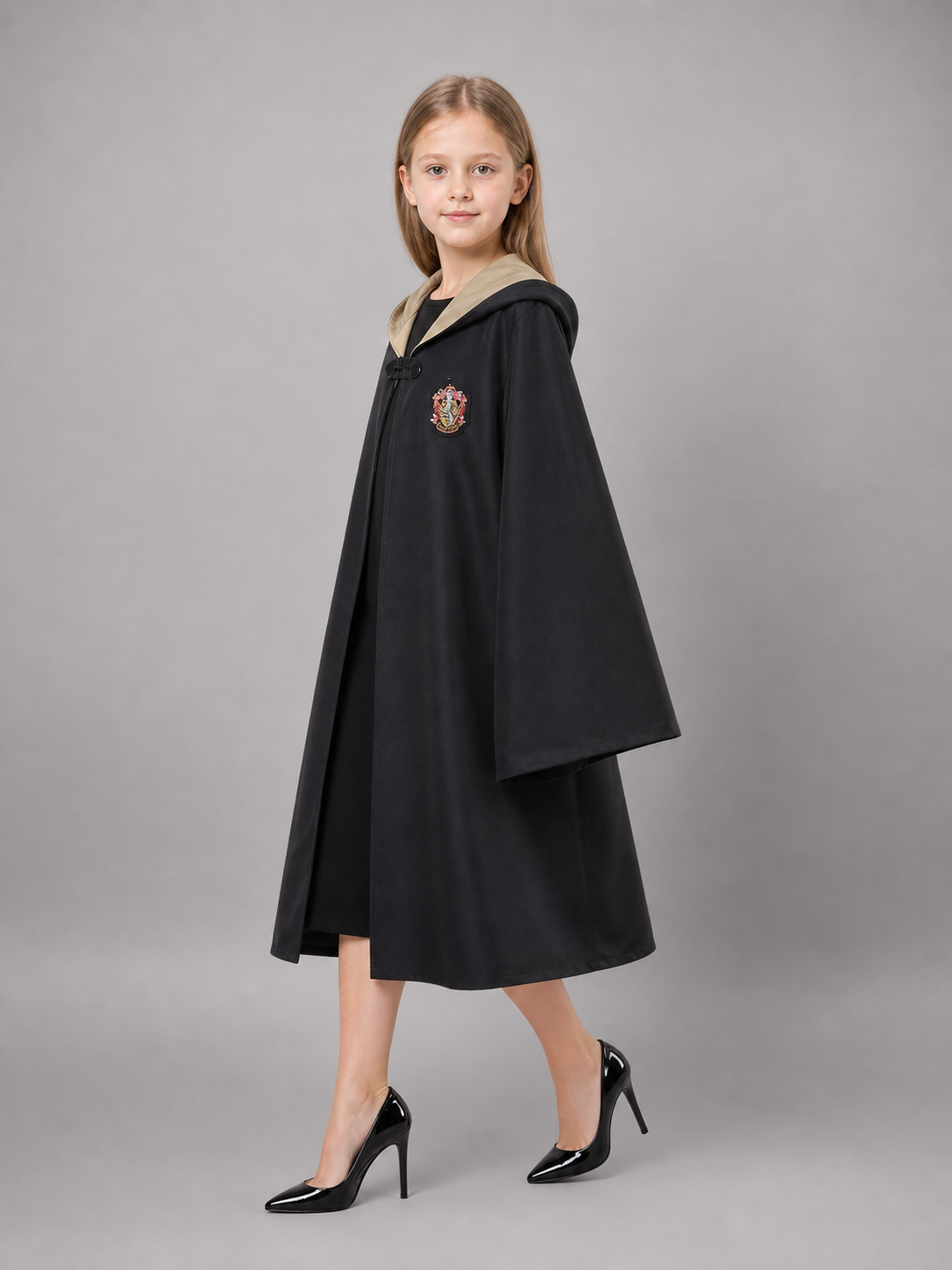 Black hooded carnival cloak for cosplay