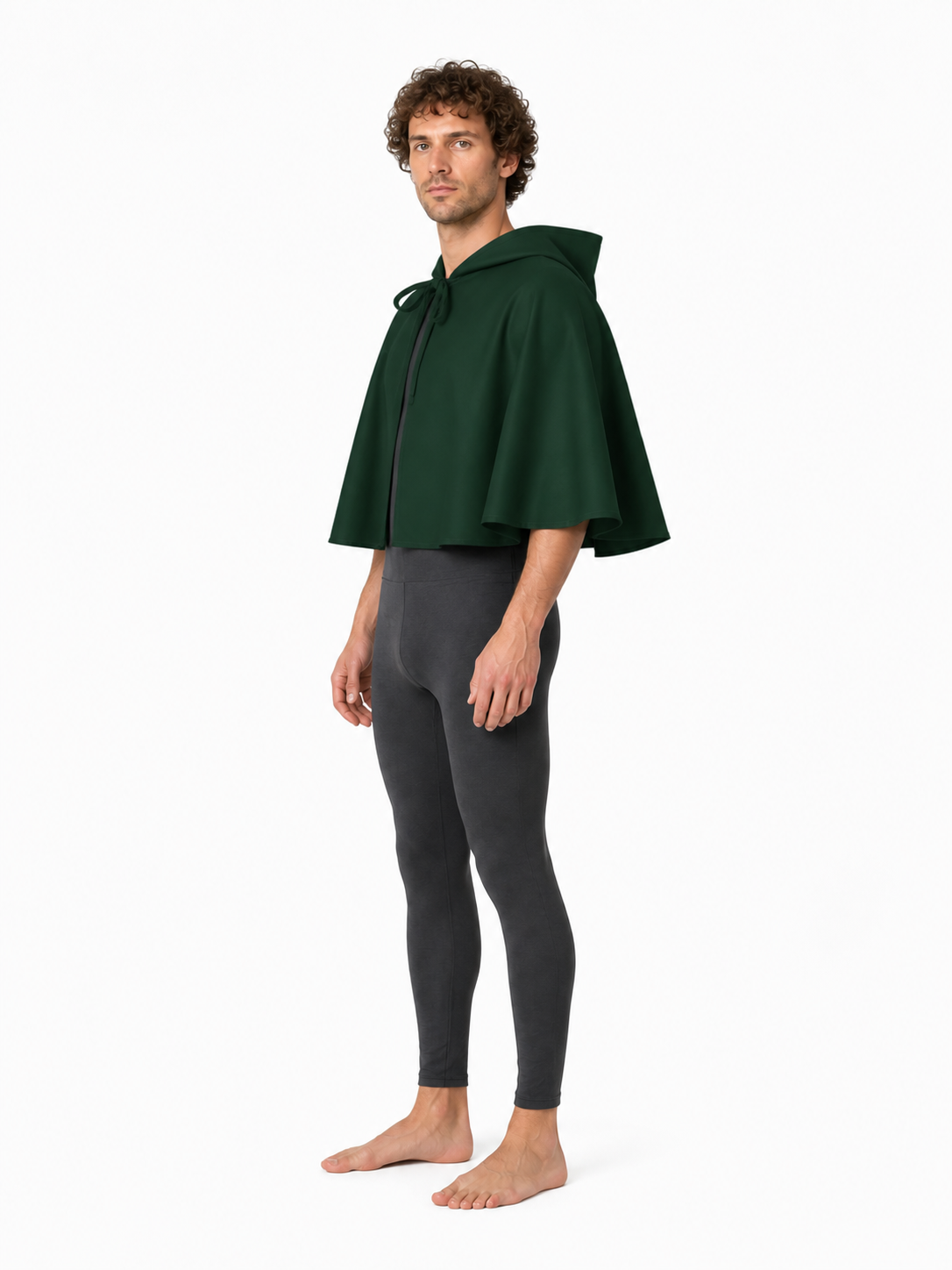 Short hooded cape with neck ties for cosplay side view