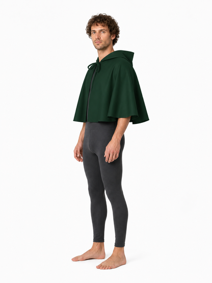 Short hooded cape with neck ties for cosplay side view