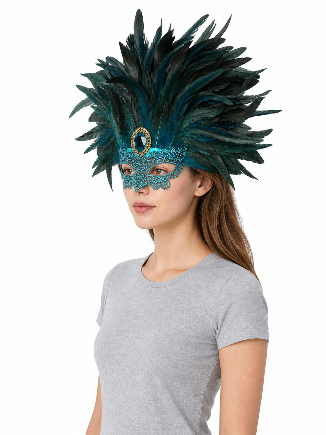 Carnival headpiece with feathers and a mask