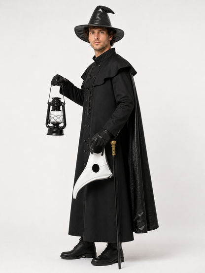 Plague Doctor Costume with Mask and Hat side view