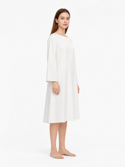 White Loose-Fit Dress with Flared Sleeves side view