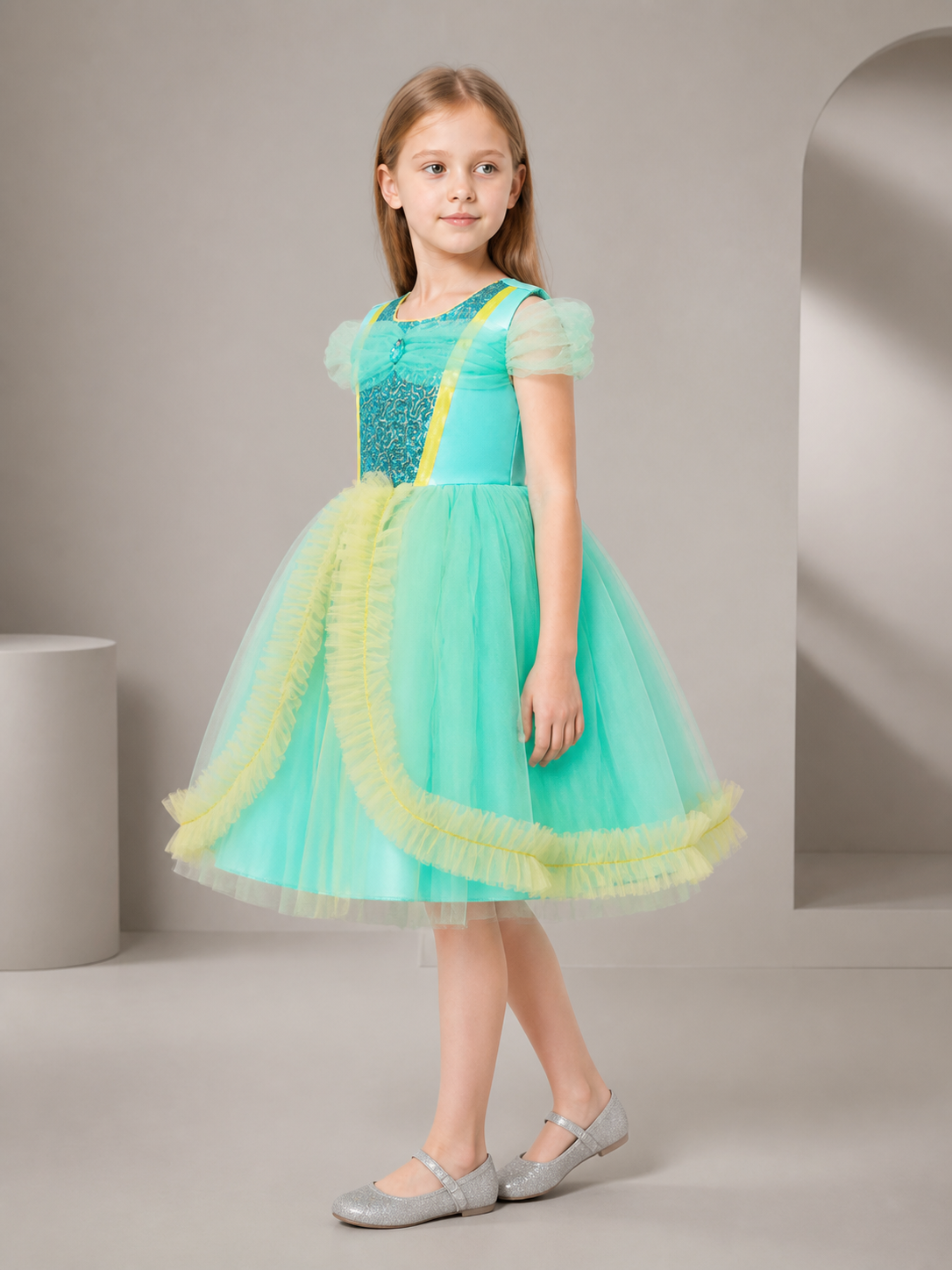 Green Sequin Party Dress side view