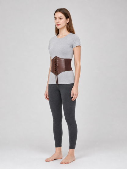Wide Brown Lace-Up Corset Belt