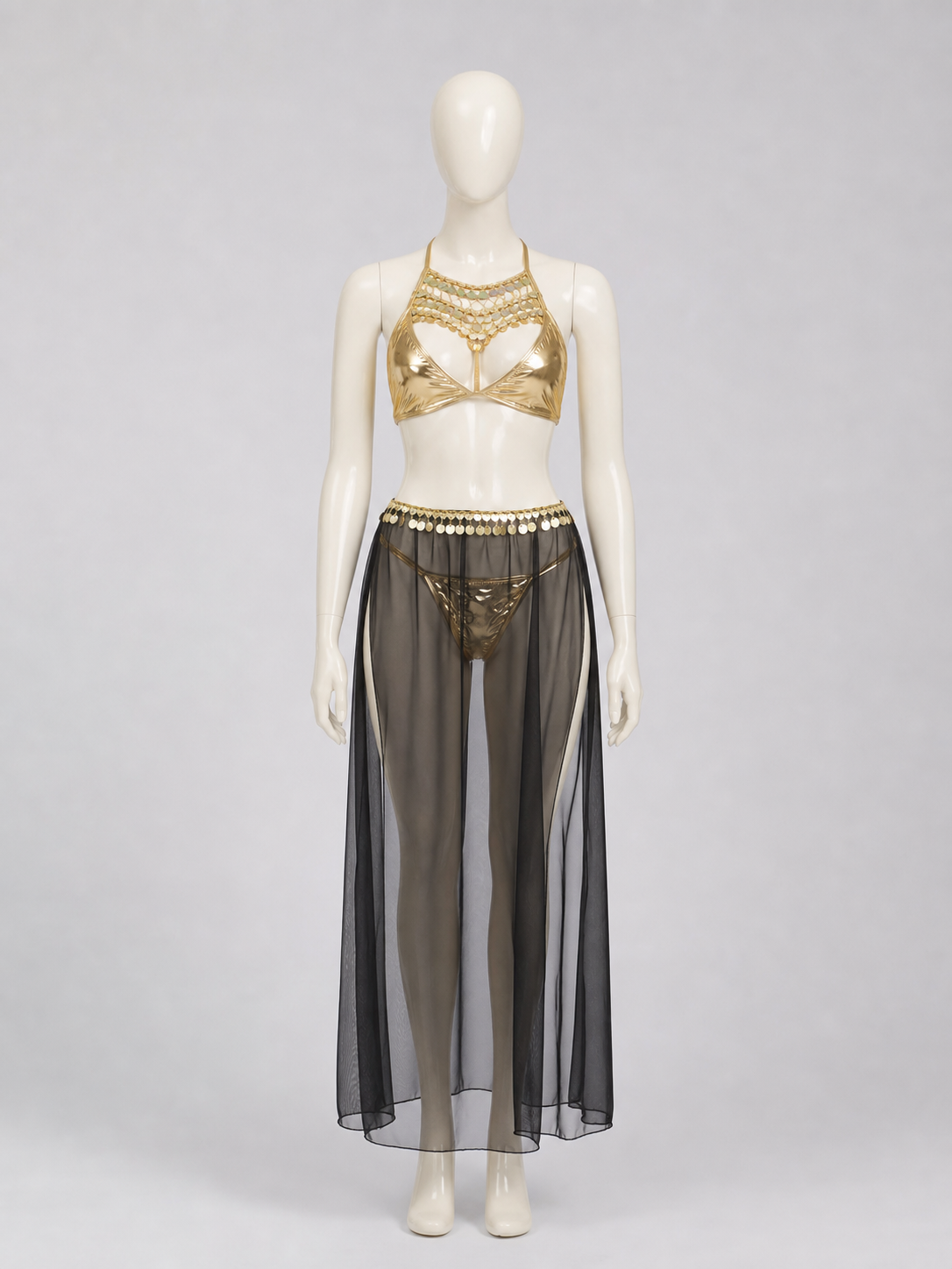 Cleopatra Costume with Gold Detailing and Sheer Skirt