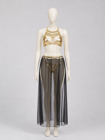 Cleopatra Costume with Gold Detailing and Sheer Skirt