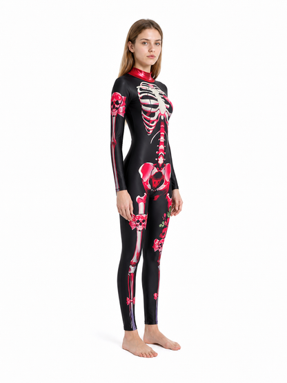 Skeleton jumpsuit with bone print and long sleeves side view
