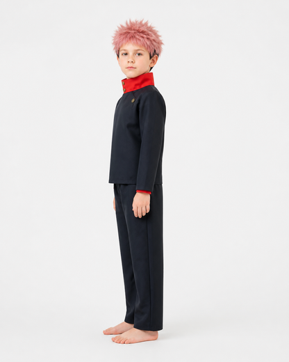 Yuji Itadori Cosplay Costume with Wig and Pants side view