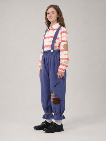 Scarecrow Costume with Pumpkin, Striped Top and Pants side view