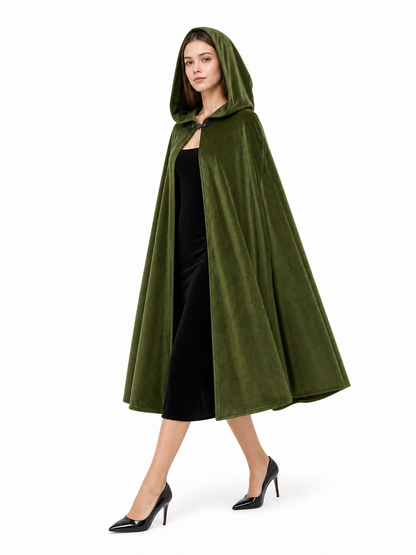 Green Carnival Cloak with a Voluminous Hood