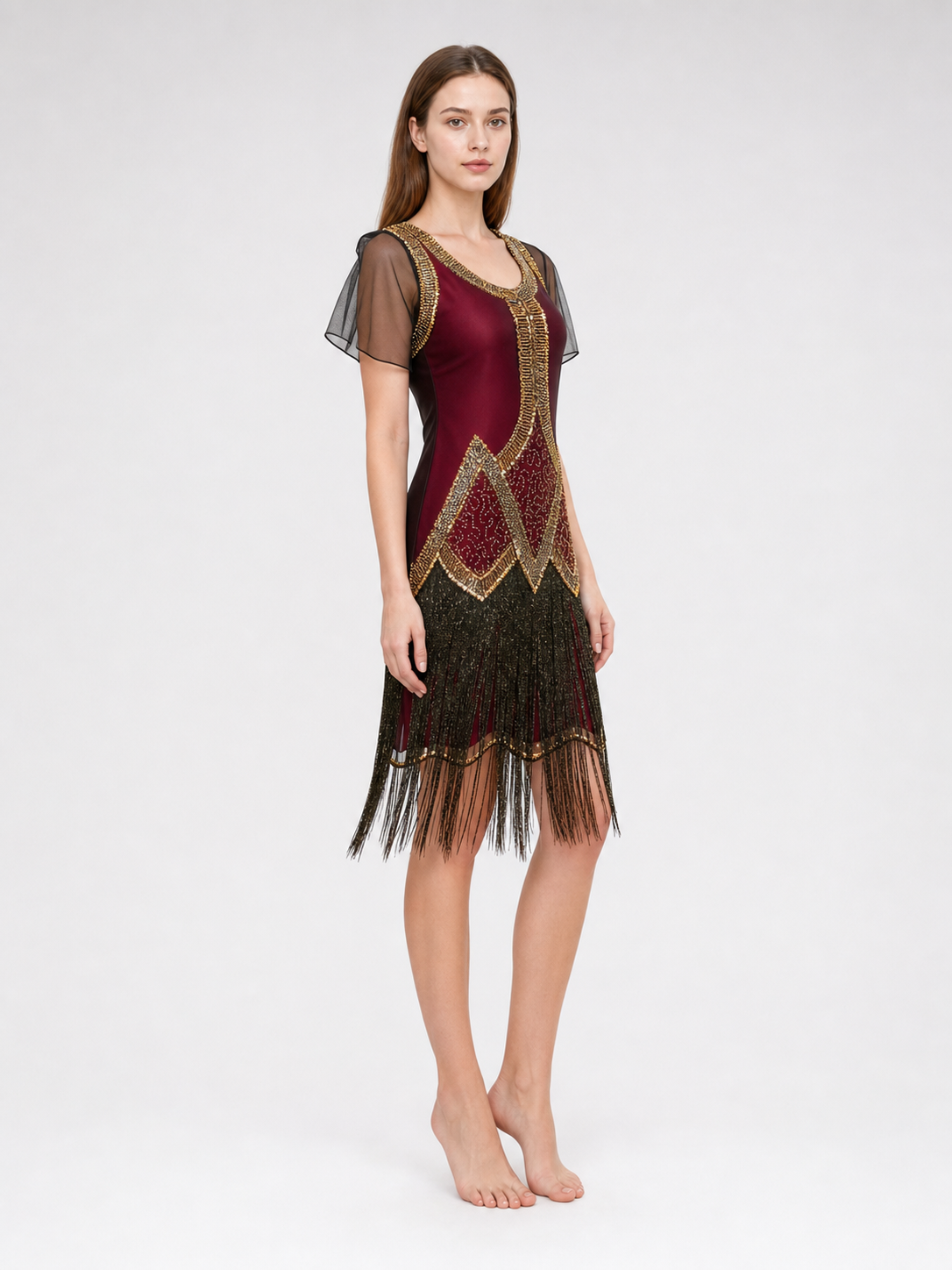 Gatsby-Style Dress with Fringe and Sequins