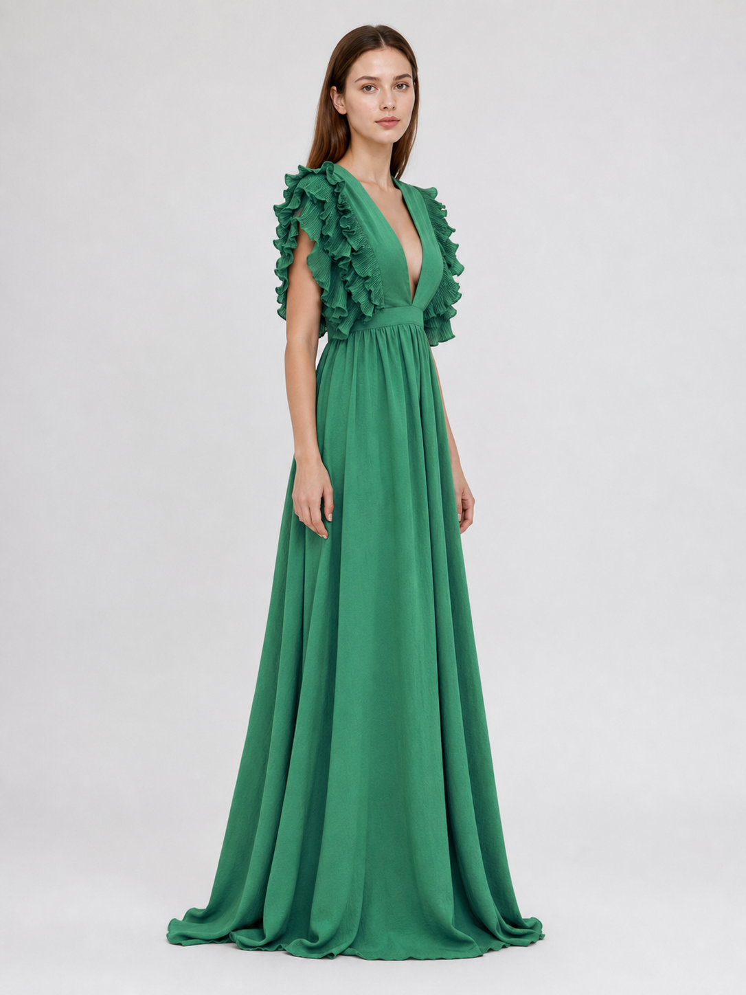 Emerald Green Maxi Dress with a V-Neckline