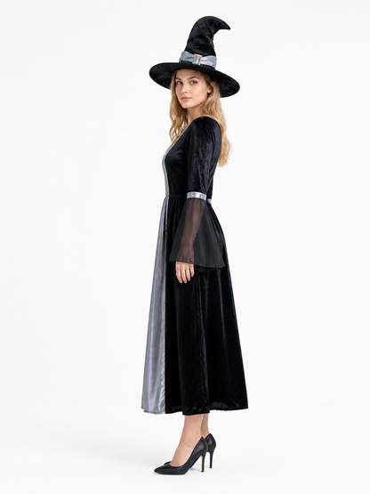 Witch Costume with Long Dress and Pointed Hat