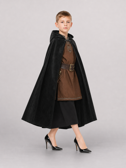 Black medieval hooded carnival cloak