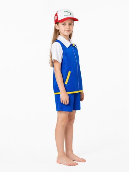 Blue Jacket with White Collar and Cosplay Cap side view