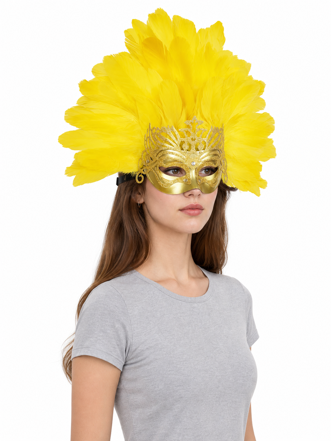 Carnival Headpiece with Feathers and Gold Decoration
