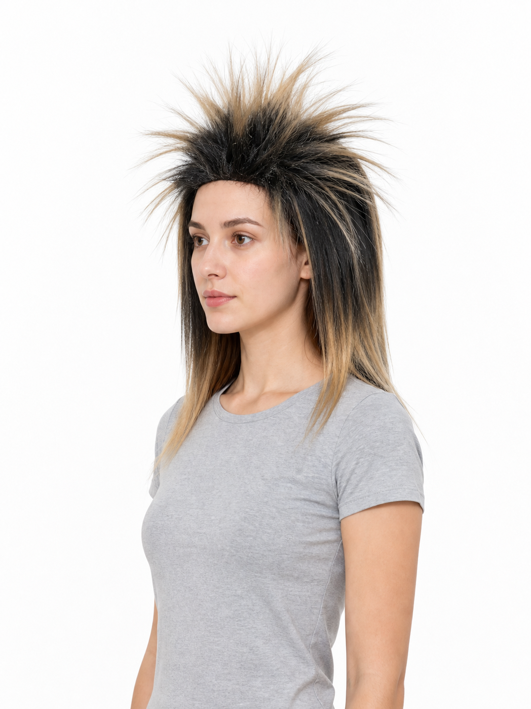 Black and blonde spiked mohawk wig product view 30