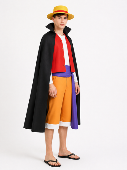 Luffy Cosplay Costume from One Piece with Cape and Hat side view