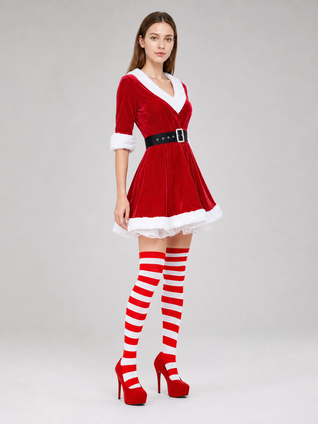 Christmas Santa dress costume with belt and stockings