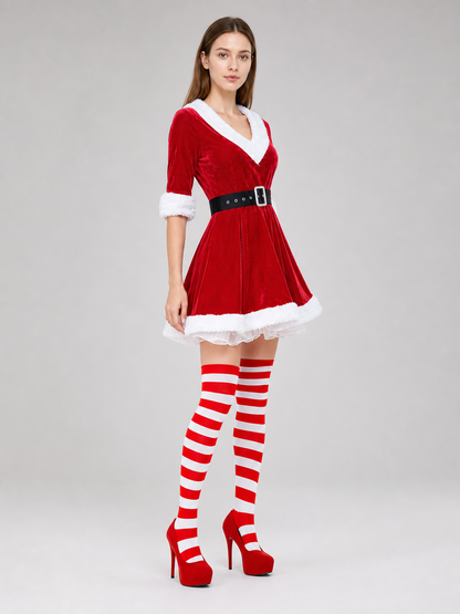 Christmas Santa dress costume with belt and stockings