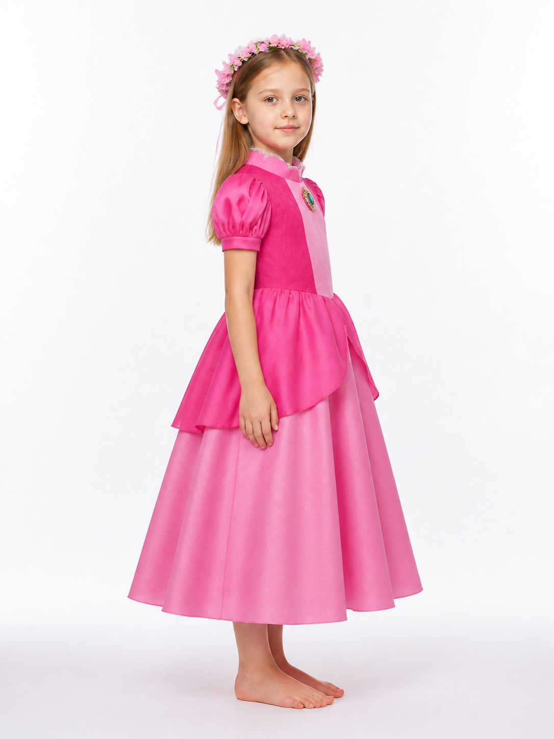 Puffy layered princess dress with short sleeves side view
