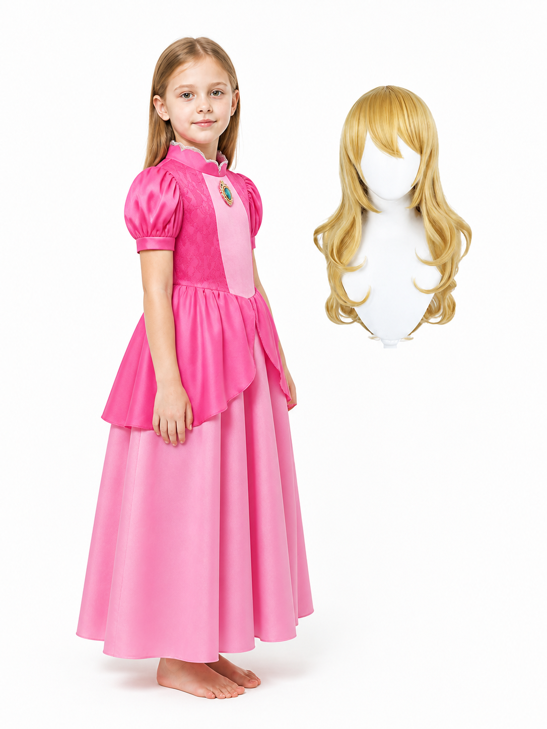 Princess Costume with Pink Dress and Wig side view