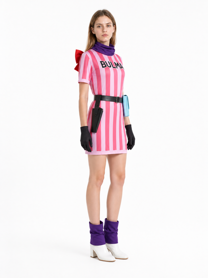 Bulma Cosplay Costume with Striped Dress side view