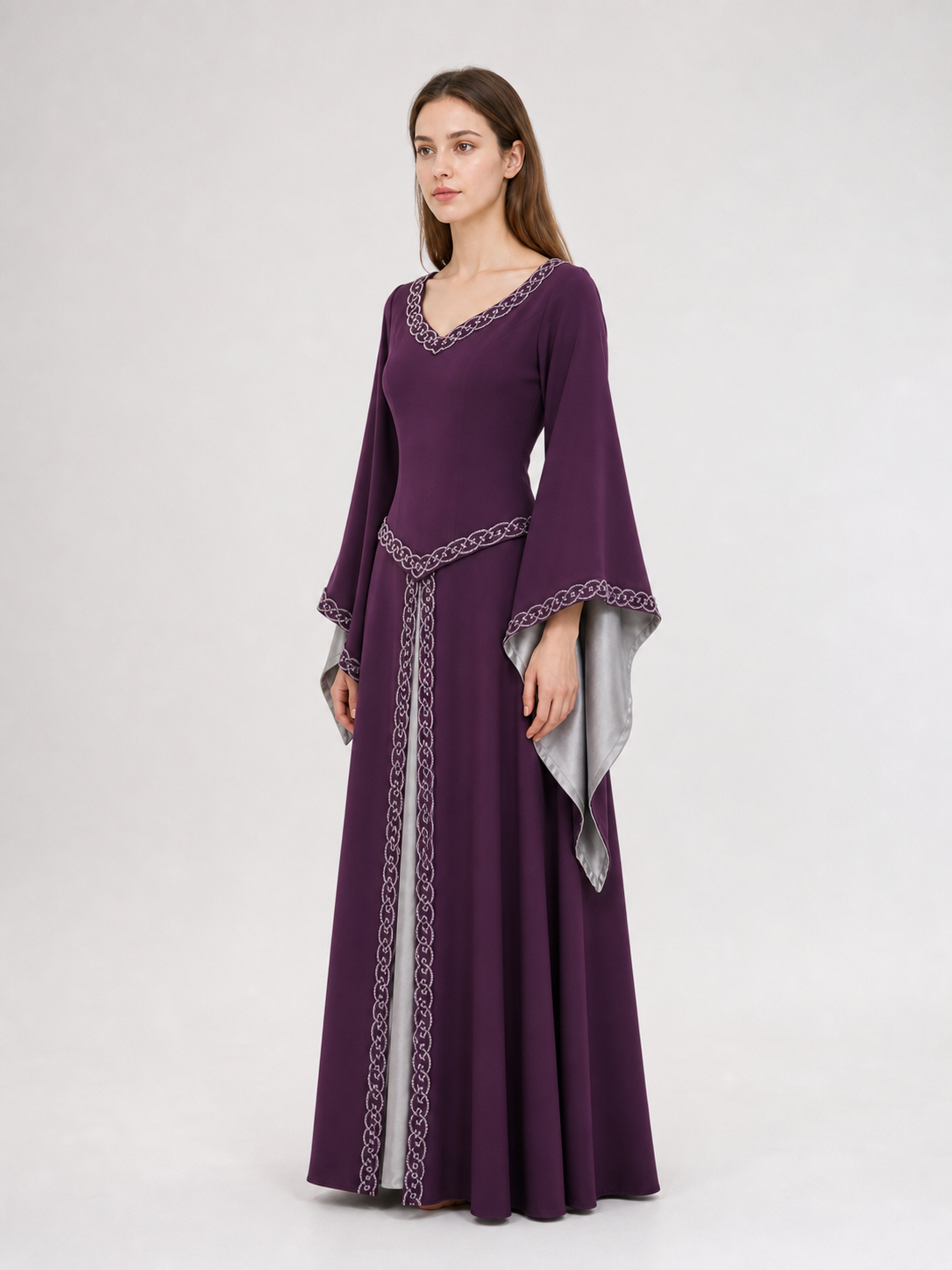 Long Fantasy-Style Dress with Bell Sleeves