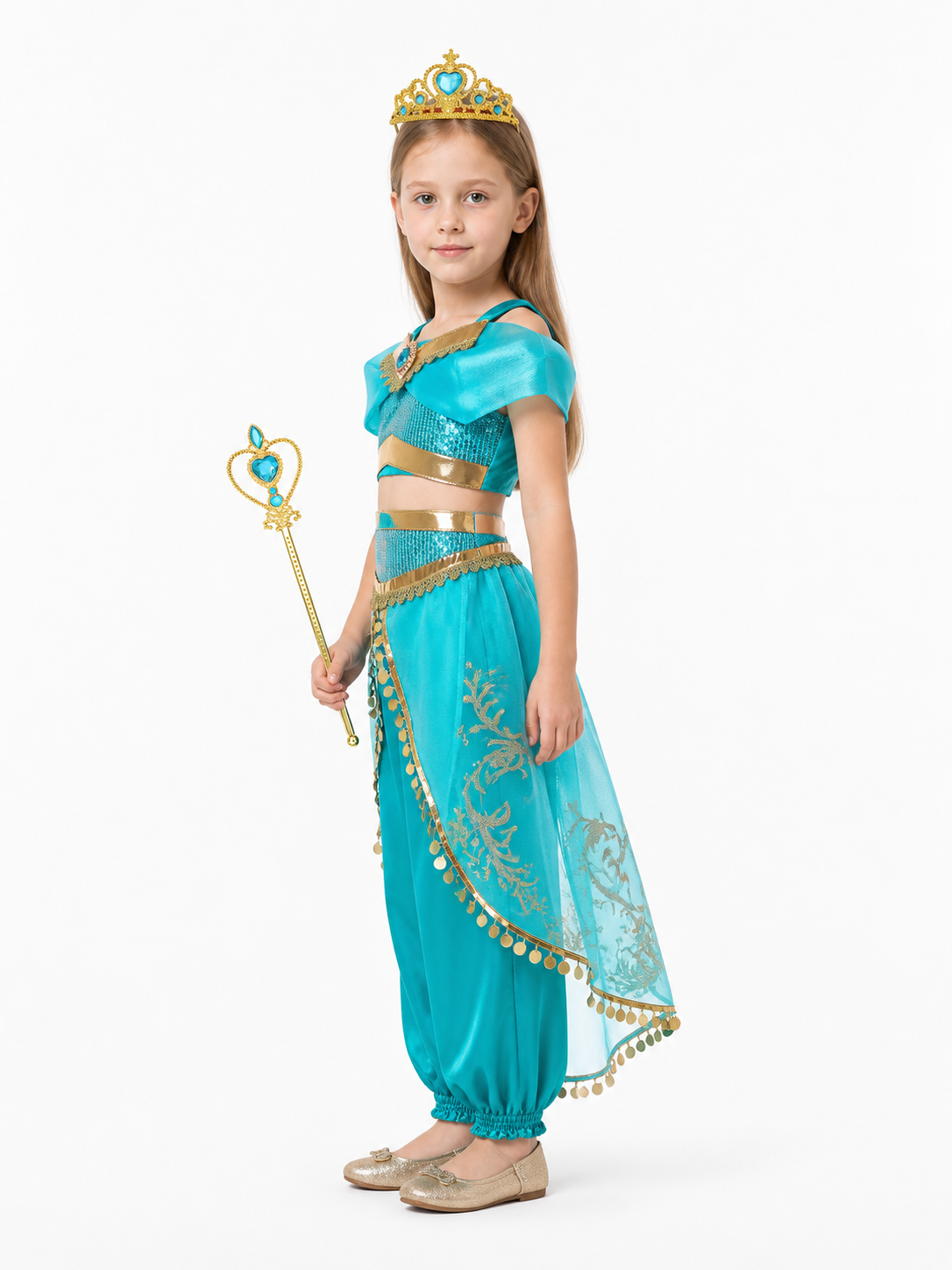 Princess Jasmine Costume for Girls with Crown and Staff side view
