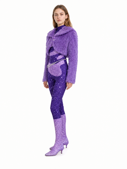 Character Costume: Jumpsuit, Cape, and Chain side view